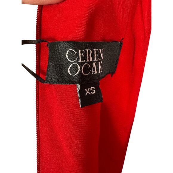 Ceren Ocak Belt Detailed Maxi Dress Halter Neck Formal Evening Elegant Red Sz XS - Picture 11 of 14